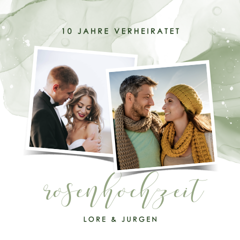 Einladung zur Rosenhochzeit mit Fotos und grüne Wasserfarbe