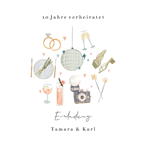 Verspielte Einladung zur Rosenhochzeit im Wasserfarben-Stil