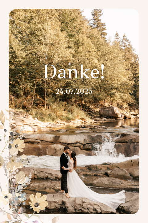 Dankeskarte mit Aquarell Blumen und Foto
