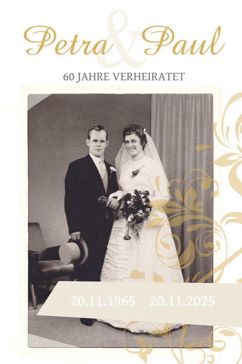 Einladung zur diamantenen Hochzeit mit zierlichen Ornamenten