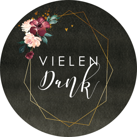 Schwarze Aufkleber mit Blumen und geometrischen Linien - 25 Stück