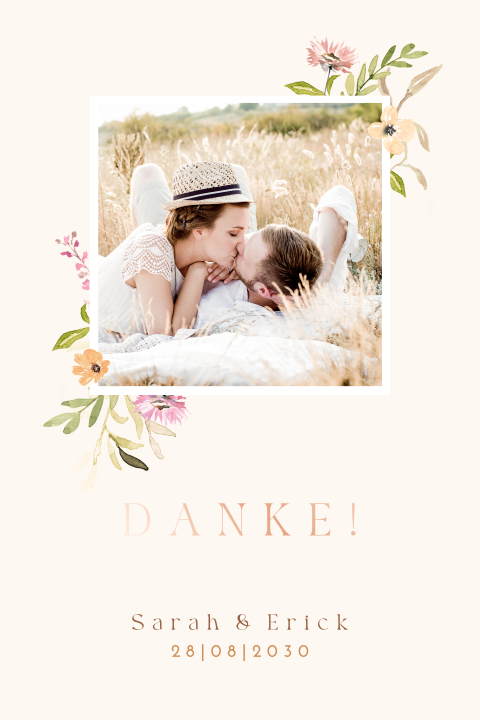 Dankeskarte mit Wildblumen und Roségoldfolie