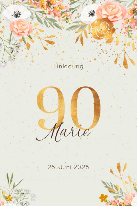 Florale Geburtstagseinladung zum 90 mit hübschen Blumen