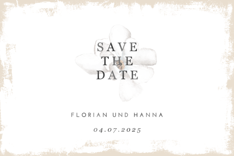 Vintage Save the Date Karte mit weißen Blumen und Kraftpapier-Look