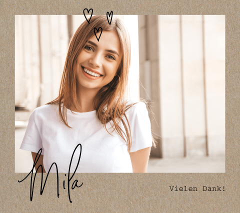 Dankeskarte Firmung im Kraft-Polaroid-Look mit Foto und Herzen