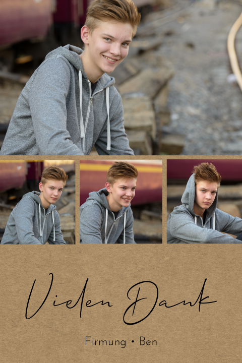 Dankeskarte im Kraft-Look zur Firmung mit 4 Fotos