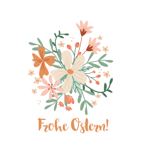 Farbenfrohe Osterkarte mit Blumenmotiv und Text