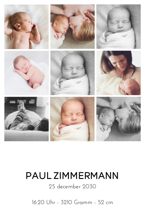 Babykarte mit schöner Fotocollage und schwarz weiße