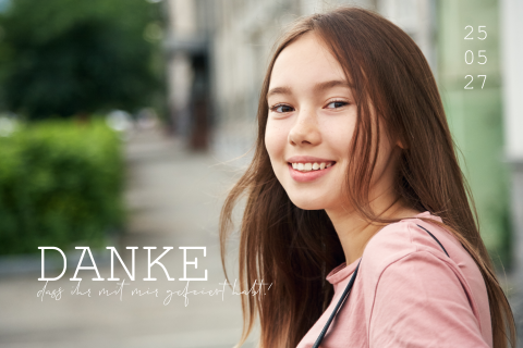 Dankeskarte Jugendweihe mit runden Ecken und dezenten Blumen