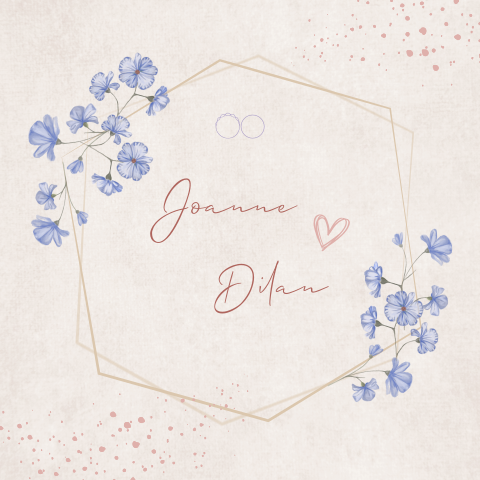 Schöne Hochzeitskarte mit gezeichneten Blumen und Rahmen