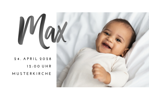 Schlichte Einladung zur Taufe mit Foto und Hochglanz