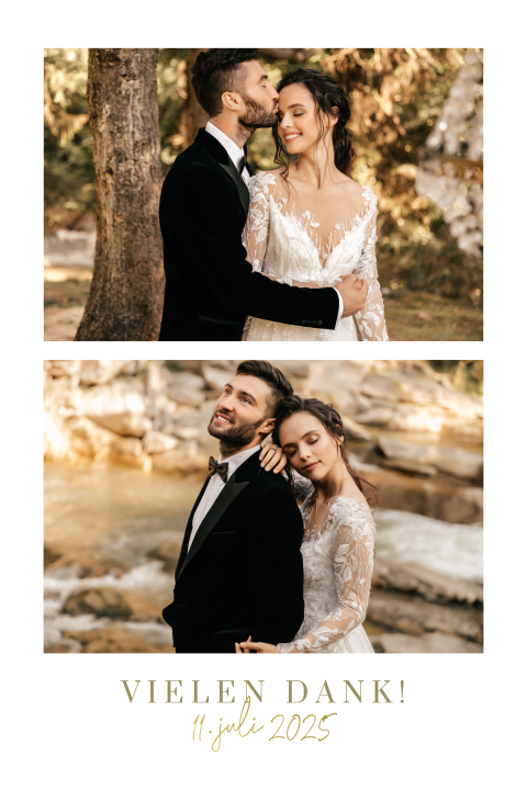 Danksagungskarte mit Goldfolie und Fotos