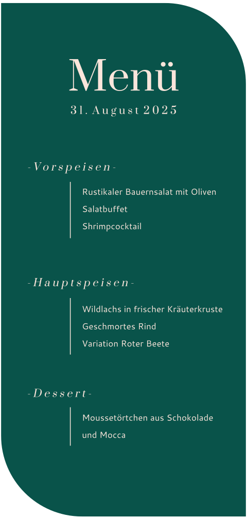 Menükarte waldgrün mit abgerundeten Ecken