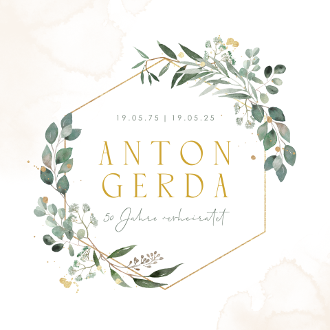 Einladung zur goldenen Hochzeit mit Geometrie und Eukalyptus