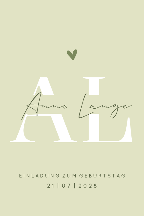 Moderne Einladung zum 40sten Geburtstag mit Initialien und Herzen