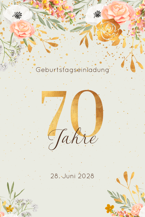 Florale Einladungskarte zum 70sten mit dezenten Blumen