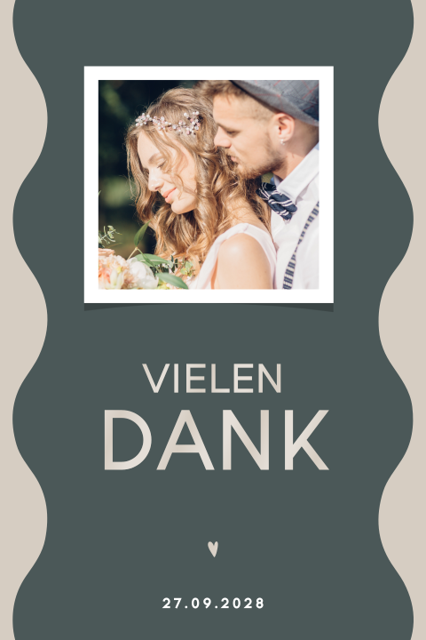 Moderne Dankeskarte für Hochzeitsfeiern mit Foto auf der Vorderseite