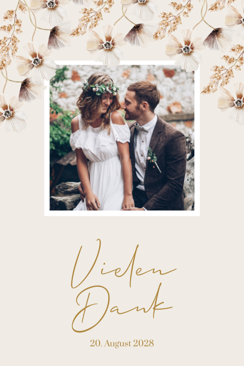Dankeskarte Hochzeit mit Trockenblumen Print und Foto