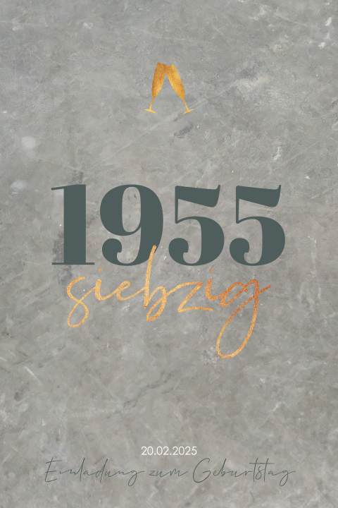 Einladung 70 Jahre Geburtstag mit Sektgläsern und Jahreszahl