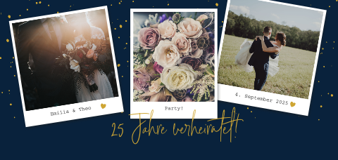 Einladung zur Silberhochzeit mit dunkelblauem Hintergrund und Fotos