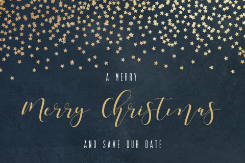 Weihnachtliche Save the Date-Karte in Blau mit Sternen