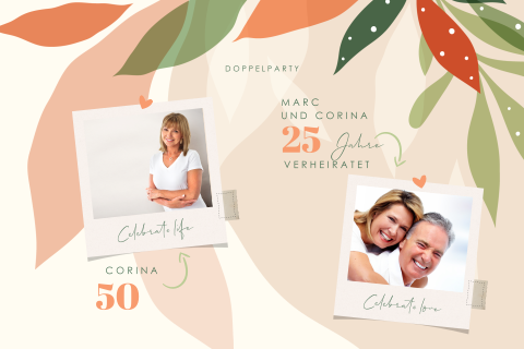 Doppelparty-Einladung 25 und 50 in fröhlichen Farben
