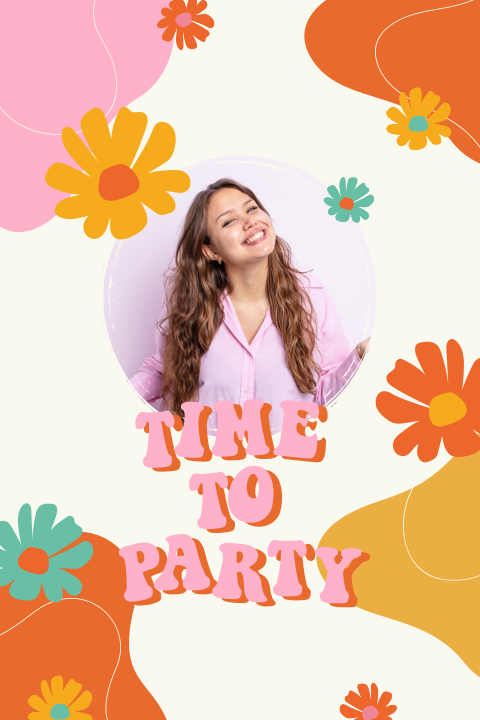 Bunte Flower Power Geburtstagseinladung 70er Look