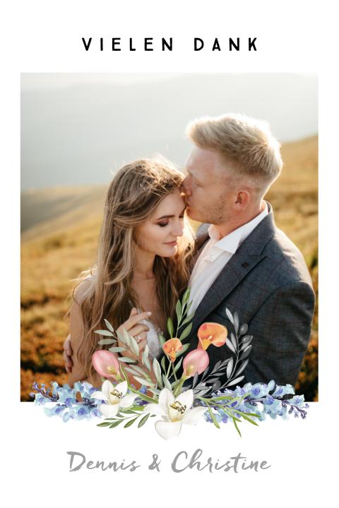 Dankeskarte mit Foto und bunten Blumen