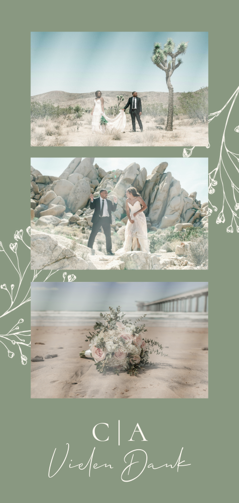 Florale Dankeskarte zur Hochzeit mit Schleierkraut und Initialien