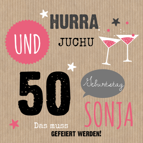Bunte Einladung zum 50. Geburtstag im Pappe-Look