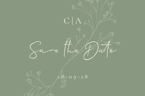 Florale Save the Date Karte mit Schleierkraut und Initialien