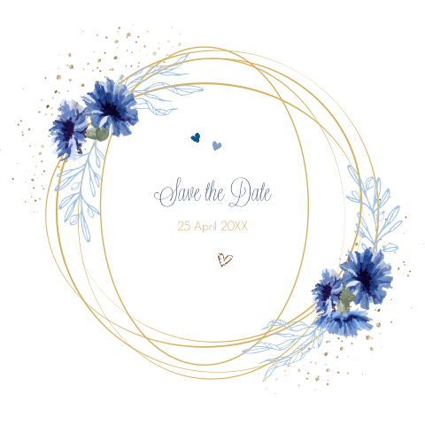 Save the Date Karte mit geometrischem Muster und blauen Blumen