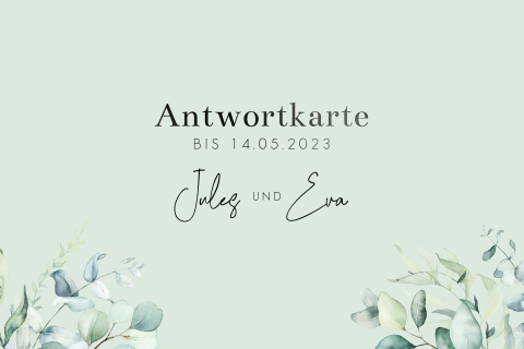 Elegante Antwortkarte grün mit Zweigen und Blättern