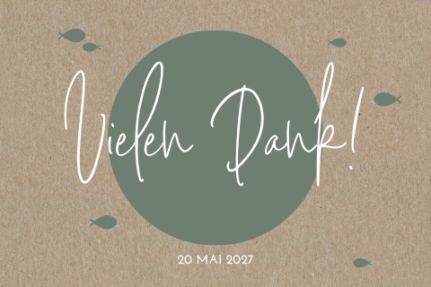Dankeskarte Firmung im Kraft-Look mit Ichthys und Foto im Querformat