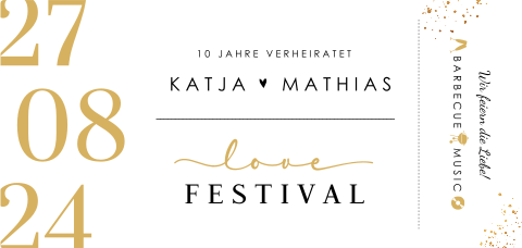 Originelle Einladung zur Rosenhochzeit in Form eines Festivaltickets