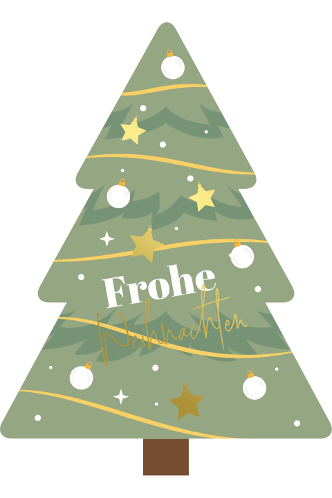 Weihnachtskarte in Tannenbaumform mit beidseitiger Goldfolie