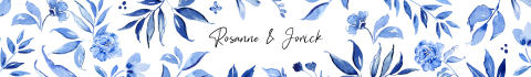 Banderole mit Namen und blauen Wasserfarben-Blumen
