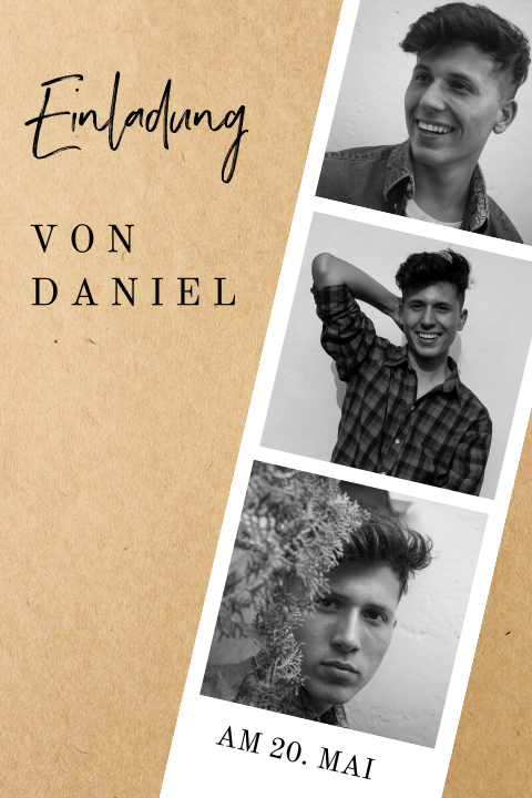 Einladung zum 18. Geburtstag mit Fotostreifen im Kraft-Look