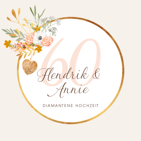 Klassische Einladung zur diamantenen Hochzeit mit Blumenverzierungen