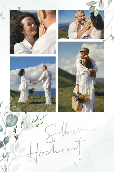 Einladung zur Silberhochzeit mit Eukalyptus und Foliendruck