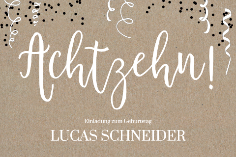 Kraftpapier-Einladung zum 18. Geburtstag