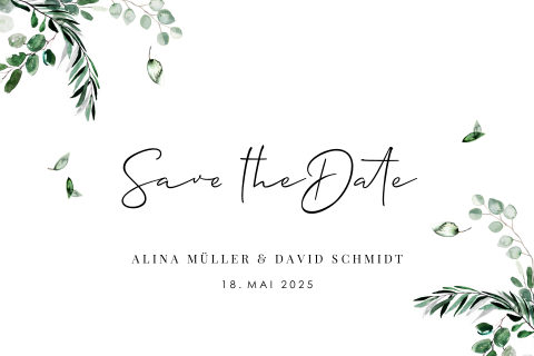 Save the Date Karte mit Zweigen und Blättern