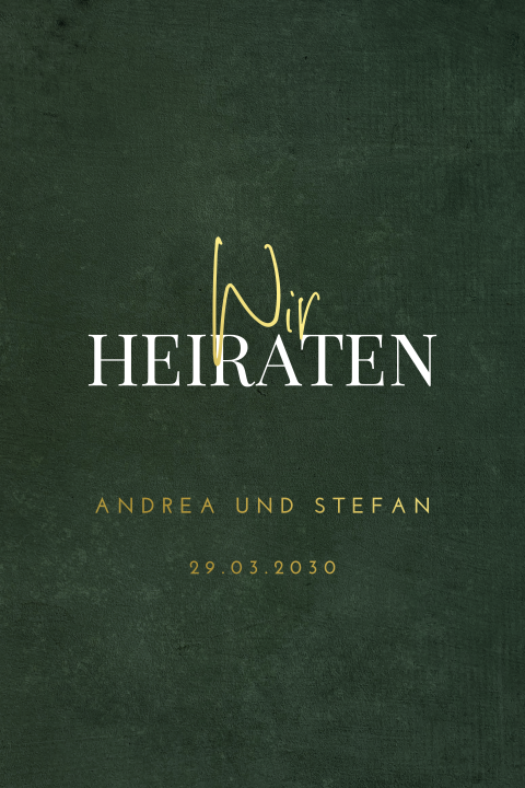 Edle Hochzeitskarte dunkelgrün mit beidseitiger Goldfolie
