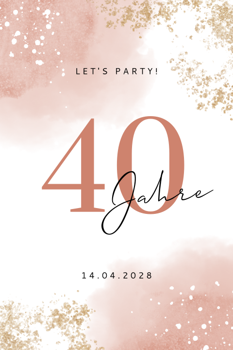 Rosa Einladung zum 40 Geburtstag mit Farbklecksen