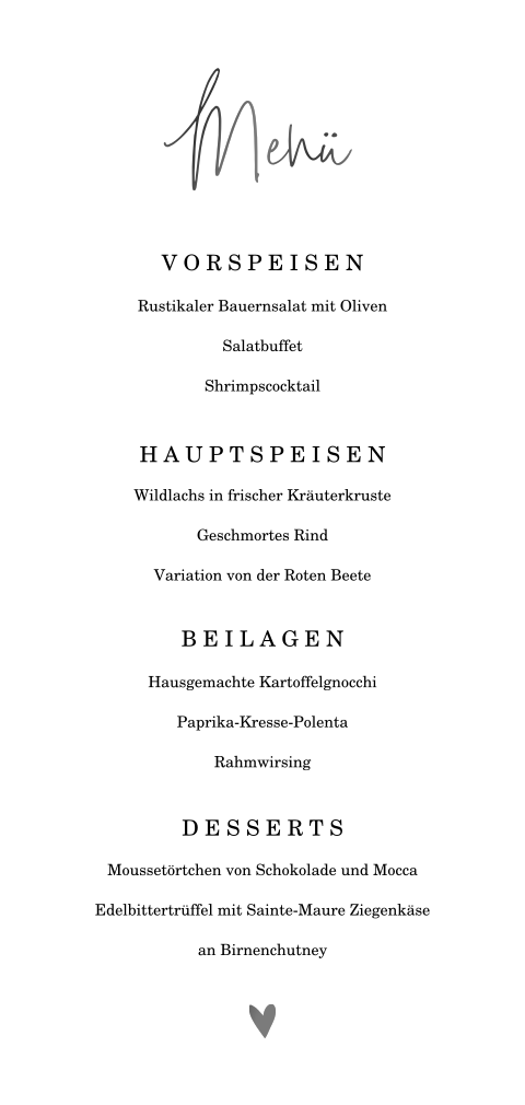 Minimalistische Menükarte mit runden Ecken