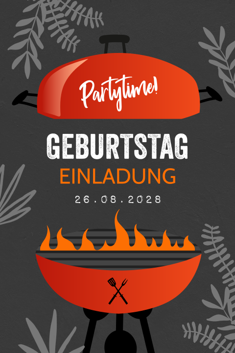 Coole Einladung zur Grillparty mit Barbecue und Zweigen