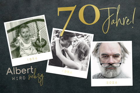 Goldfolien Einladung zum 70 mit Platz für diverse Fotos