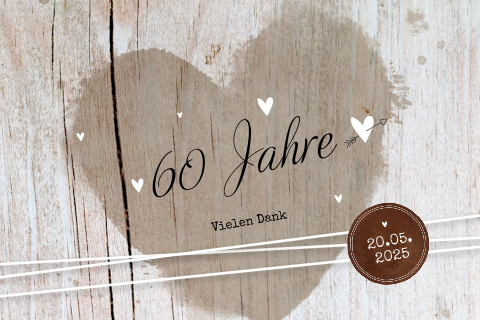 Dankeskarte zum Geburtstag im Holz-Look mit Herz