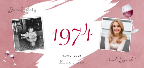 Ticketform Einladung 50 Jahre mit Weingläsern, Fotos und Jahreszahl