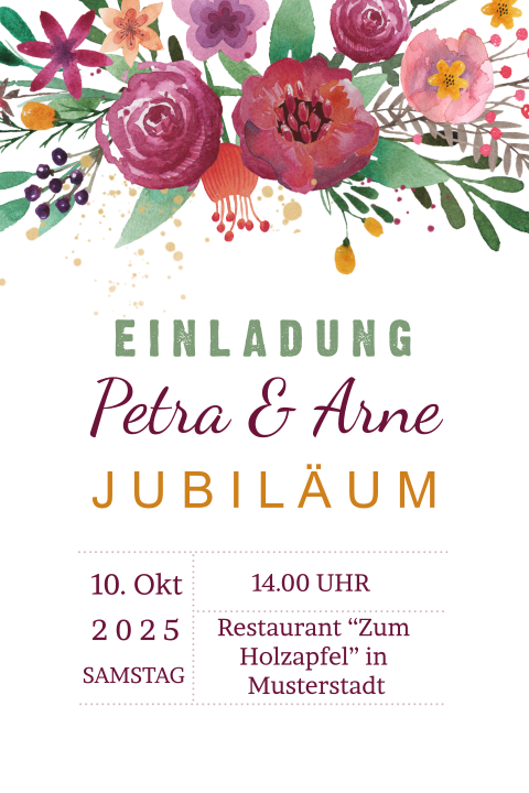 Schöne Jubiläumskarte mit Blumenbouquet